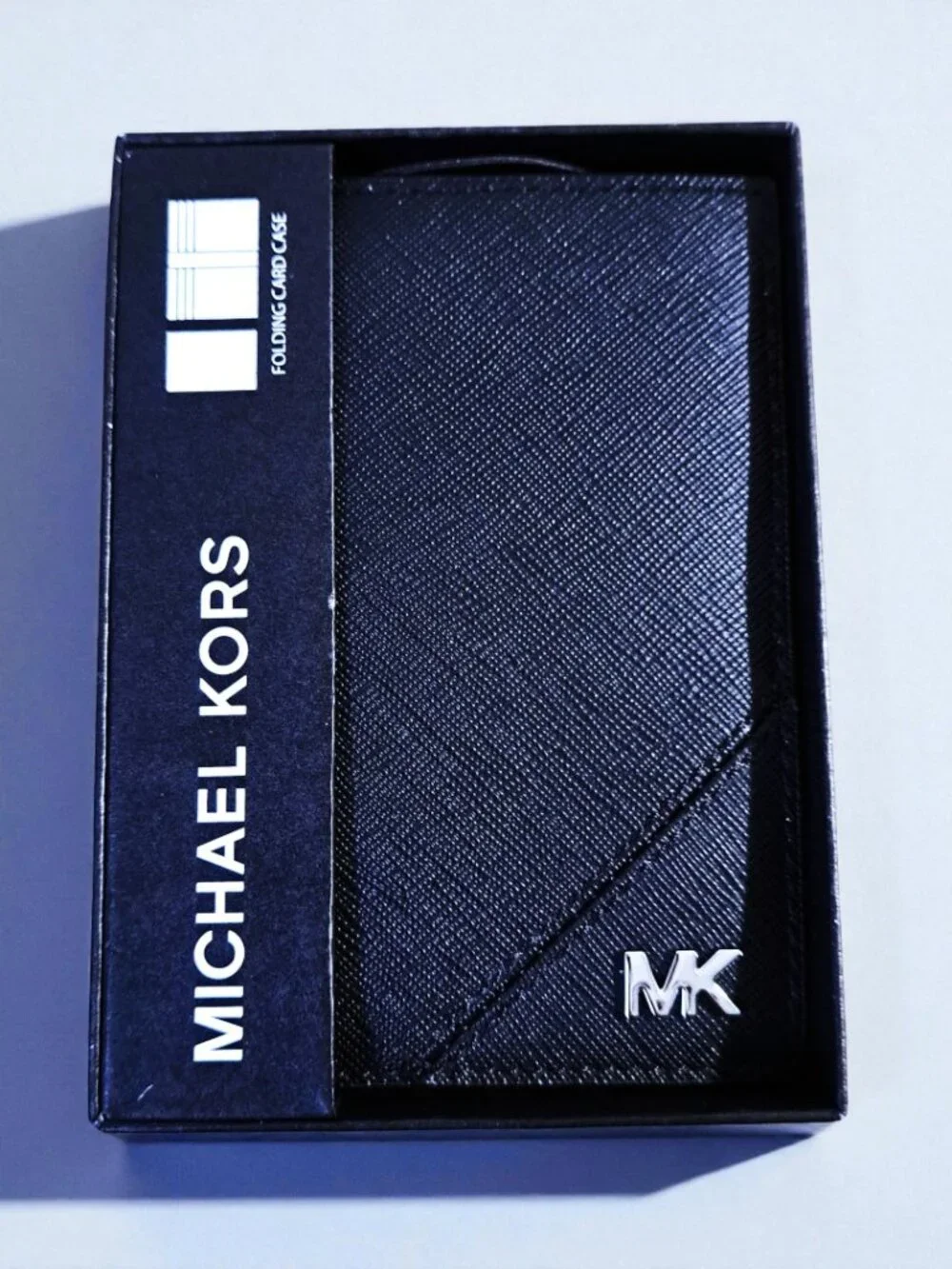 Michael Kors Men’s Black & Blue Card Case Wallet with Metallic Logo NWT